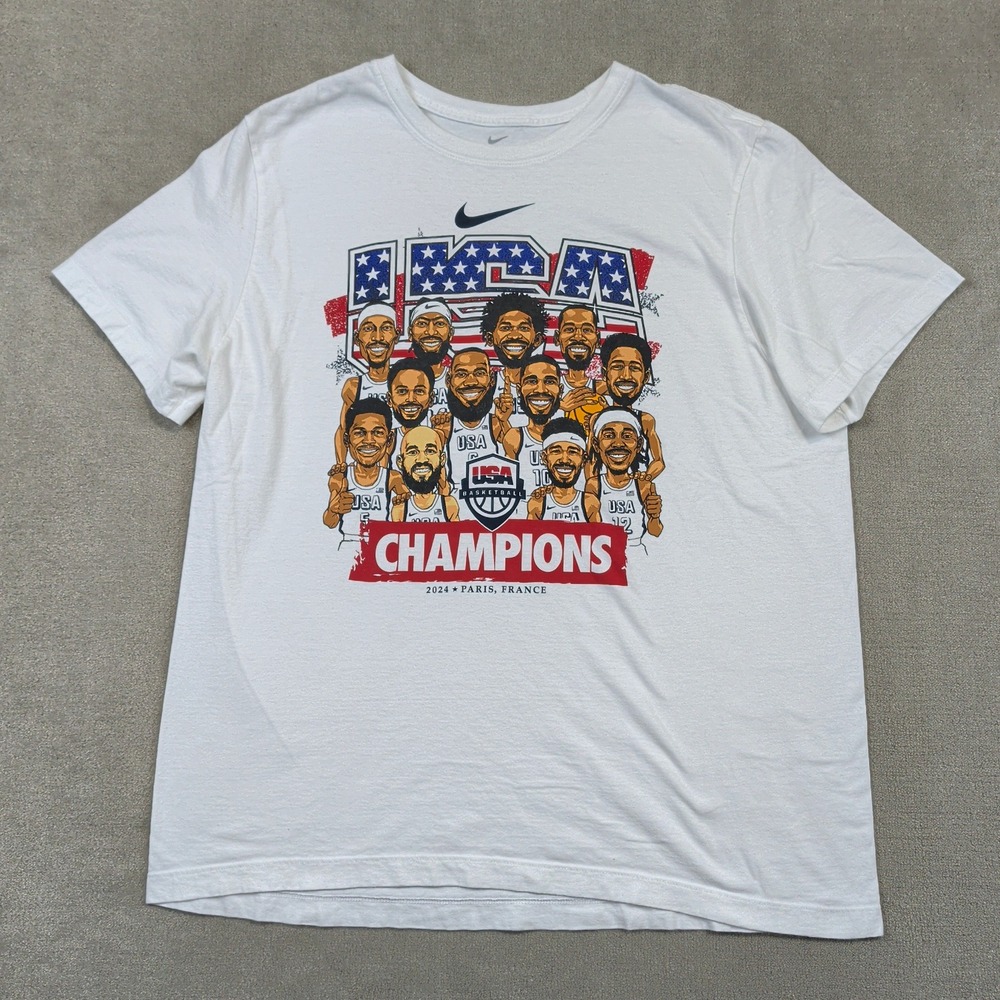 Nike T-Shirt Mens XL White USA Basketball Champions 2024 Paris France Graphic